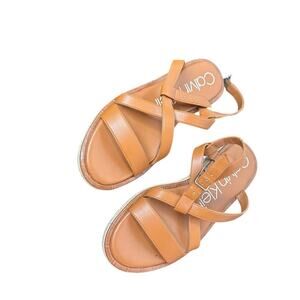 1Calvin Klein Camel Brown Tamalle Sandals Size 8.5M Open Toe Ankle Strap